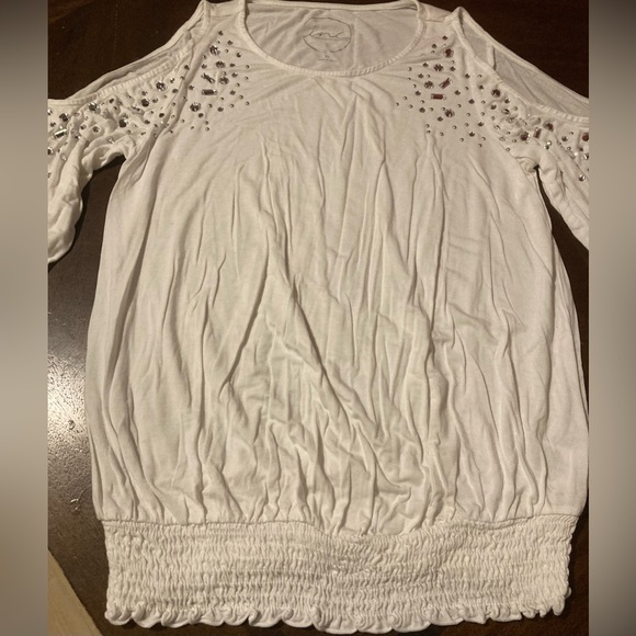 Ladies Size XS White INC International Concepts Cold Shoulder Blouse - Picture 1 of 11